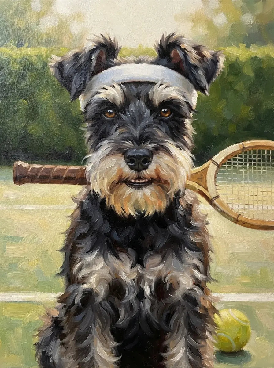 Portrait de Thea, schnauzer (Tennis)