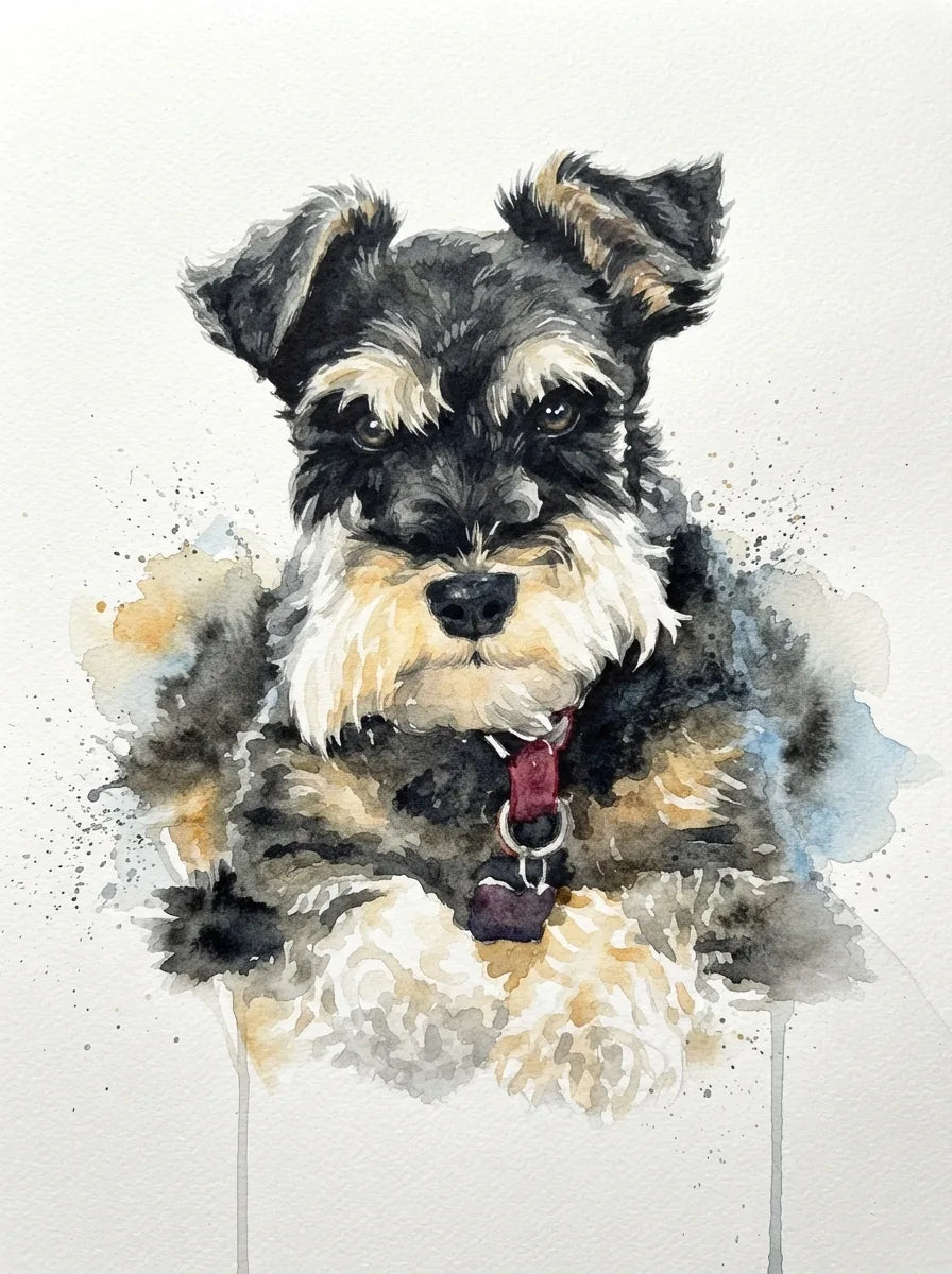 Portrait de Thea, schnauzer (Aquarelle)
